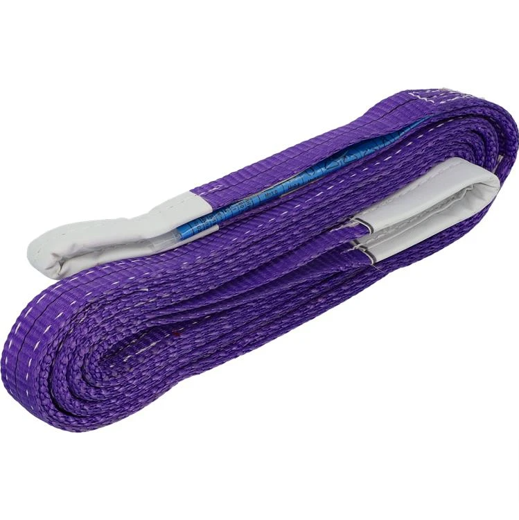 1.0 Tonne Flat Web Sling with white straps, featuring reinforced eyes for lifting, showcased in purple for easy identification. Ideal for various lifting applications.