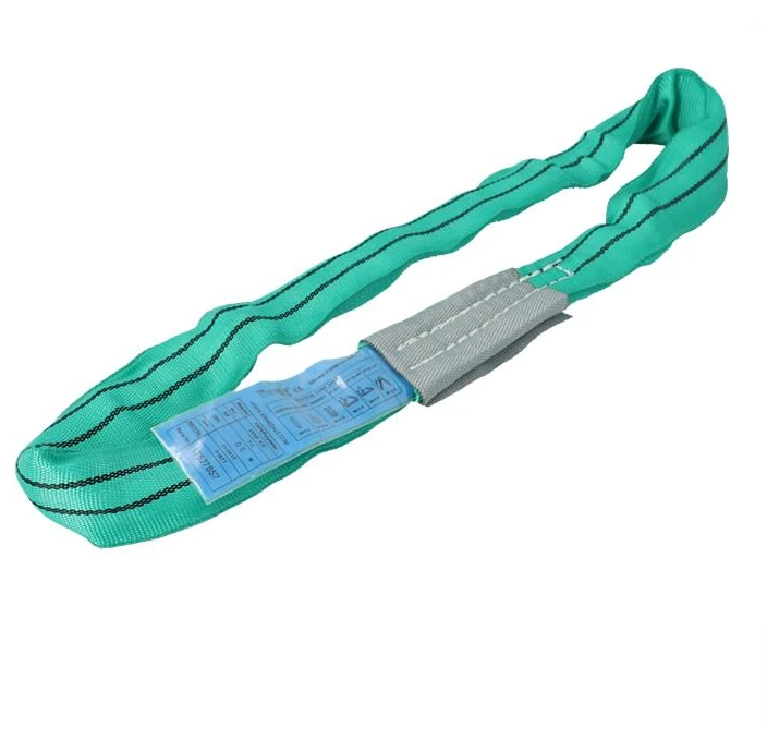 Round Sling 2 Tonne with blue label, ideal for lifting polished, greasy, or cylindrical loads, featuring color-coded Working Load Limit and certification for safe use.