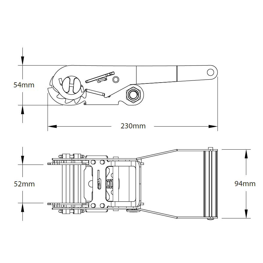 50mm wide 2 Part Ratchet Strap systems – CLAW HOOKS – RiggingUK